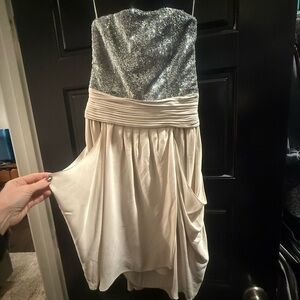 Alice + Olivia Strapless Silver and Cream Dress